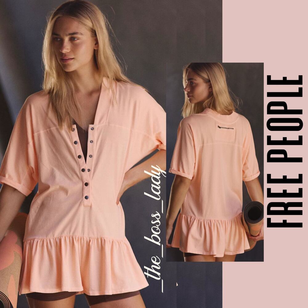 Free People romper activewear henley pleated onesie jumpsuit workout XS